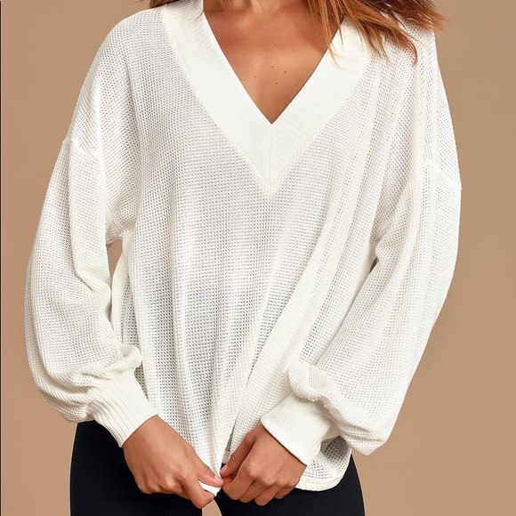 Lulus Tops | Lulus Personal Record White Knit Balloon Sleeve Sweater Top - Picture 2 of 7
